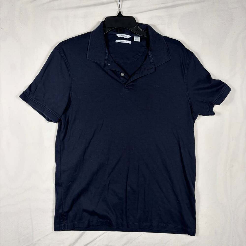 Calvin Klein Liquid Touch Polo Shirt Size M Navy Blue Cotton